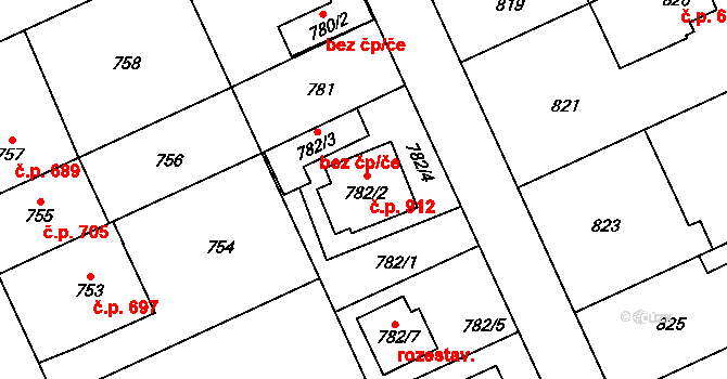 Chodov 912, Praha na parcele st. 782/2 v KÚ Chodov, Katastrální mapa