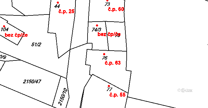 Čečelovice 63 na parcele st. 76 v KÚ Čečelovice, Katastrální mapa