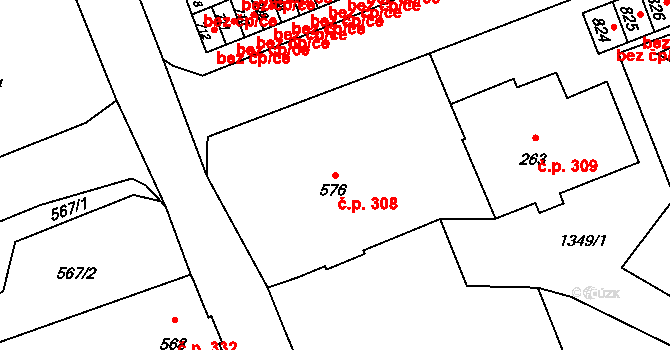 Žacléř 308 na parcele st. 576 v KÚ Žacléř, Katastrální mapa