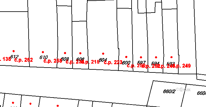 Opatovice 223 na parcele st. 604 v KÚ Opatovice u Rajhradu, Katastrální mapa