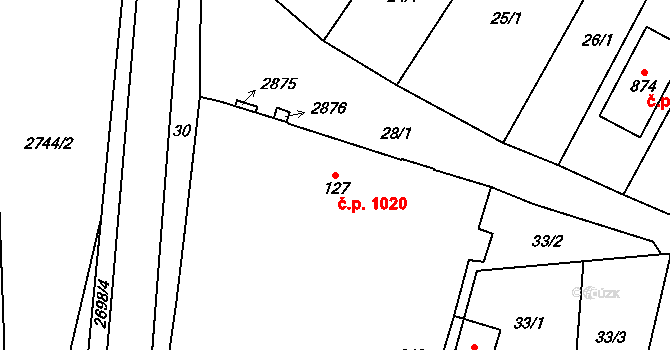 Ivančice 1020 na parcele st. 127 v KÚ Kounické Předměstí, Katastrální mapa