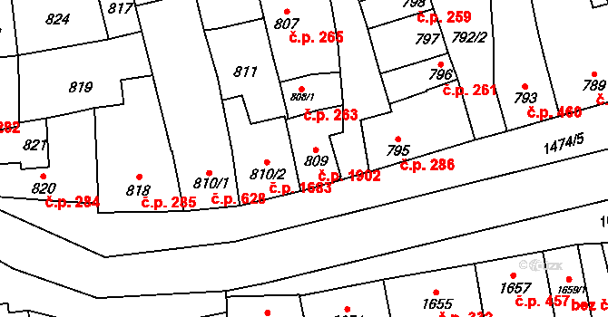 Šlapanice 262 na parcele st. 809 v KÚ Šlapanice u Brna, Katastrální mapa