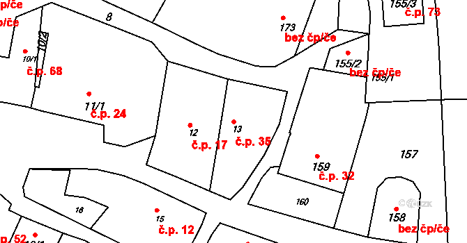 Braníškov 35 na parcele st. 13 v KÚ Braníškov, Katastrální mapa