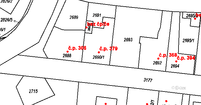 Bolevec 379, Plzeň na parcele st. 2690/1 v KÚ Bolevec, Katastrální mapa