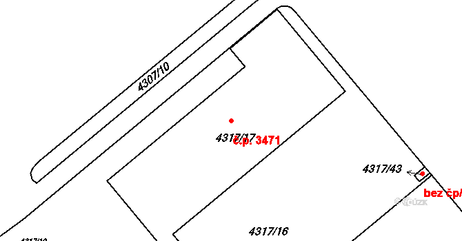 Mělník 3471 na parcele st. 4317/17 v KÚ Mělník, Katastrální mapa