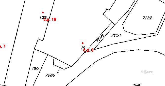 Lhota 8, Dynín na parcele st. 15 v KÚ Lhota u Dynína, Katastrální mapa