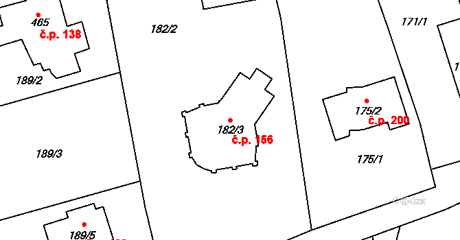 Tovéř 156 na parcele st. 182/3 v KÚ Tovéř, Katastrální mapa