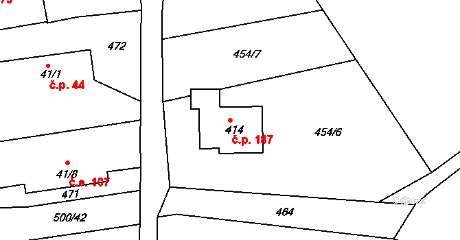 Smrkovice 187, Písek na parcele st. 414 v KÚ Smrkovice, Katastrální mapa