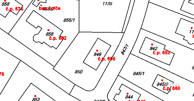 Hodkovice nad Mohelkou 656 na parcele st. 849 v KÚ Hodkovice nad Mohelkou, Katastrální mapa