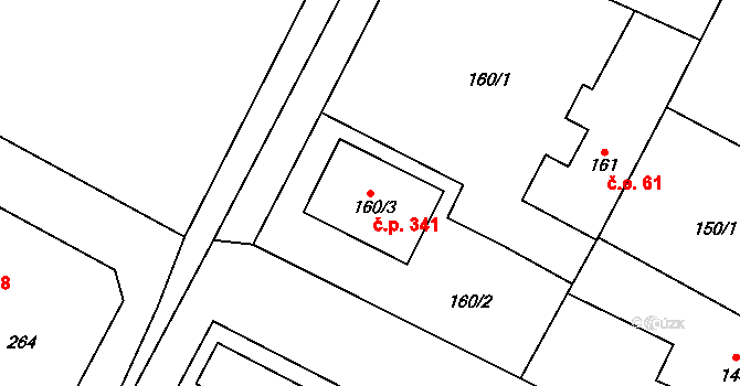 Senec 341, Zruč-Senec na parcele st. 160/3 v KÚ Senec u Plzně, Katastrální mapa