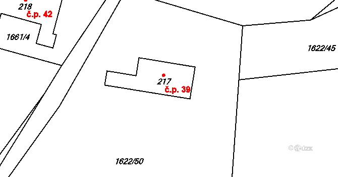 Chlístov 39, Okrouhlice na parcele st. 217 v KÚ Chlístov u Okrouhlice, Katastrální mapa