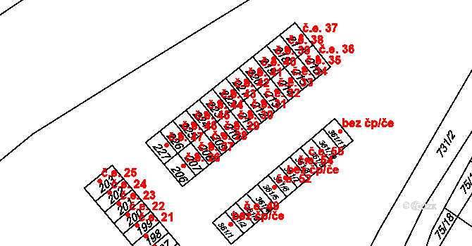 Mariánské Radčice 30 na parcele st. 210 v KÚ Mariánské Radčice, Katastrální mapa