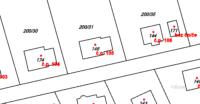 Konecchlumí 105 na parcele st. 148 v KÚ Konecchlumí, Katastrální mapa