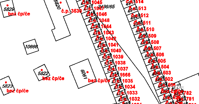 Hodonín 1039 na parcele st. 5380 v KÚ Hodonín, Katastrální mapa