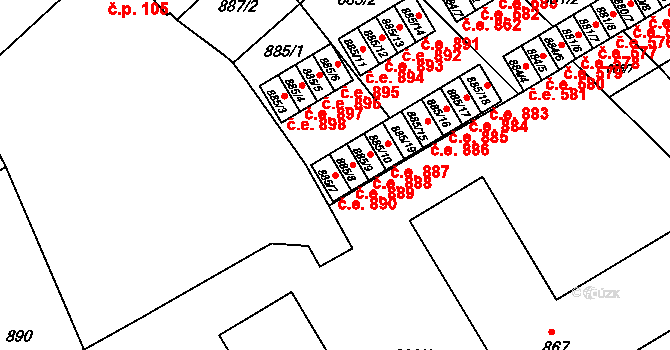 Vyškov-Předměstí 890, Vyškov na parcele st. 885/7 v KÚ Vyškov, Katastrální mapa