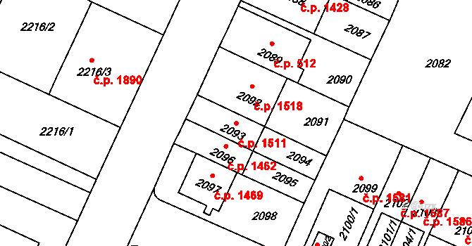 Předměstí 1511, Litoměřice na parcele st. 2093 v KÚ Litoměřice, Katastrální mapa