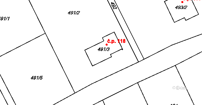 Lysůvky 118, Frýdek-Místek na parcele st. 491/3 v KÚ Lysůvky, Katastrální mapa