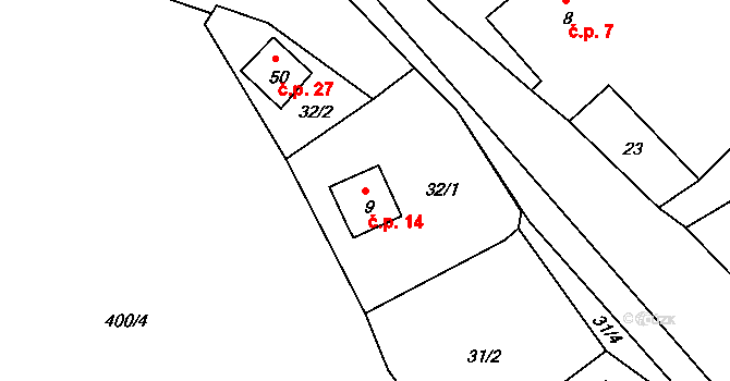 Lípa 14, Merklín na parcele st. 9 v KÚ Lípa, Katastrální mapa