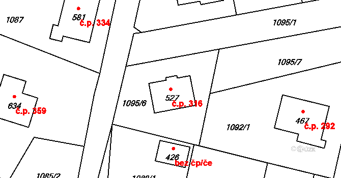 Čechtice 316 na parcele st. 527 v KÚ Čechtice, Katastrální mapa