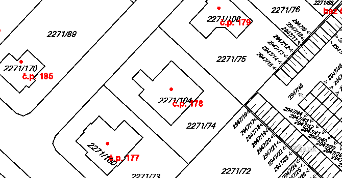 Dačice IV 178, Dačice na parcele st. 2271/104 v KÚ Dačice, Katastrální mapa