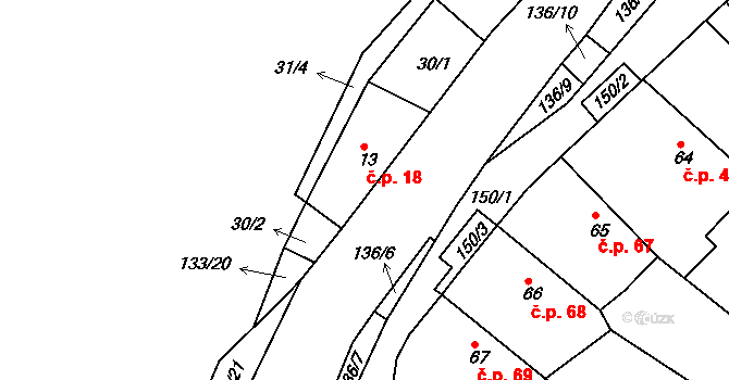 Veselíčko 18 na parcele st. 13 v KÚ Veselíčko u Milevska, Katastrální mapa