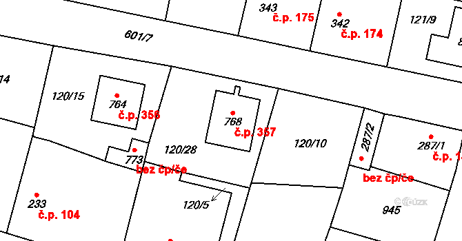 Velká Hleďsebe 357 na parcele st. 768 v KÚ Velká Hleďsebe, Katastrální mapa