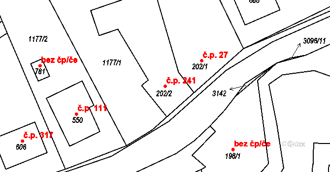 Trnava 241 na parcele st. 202/2 v KÚ Trnava u Zlína, Katastrální mapa
