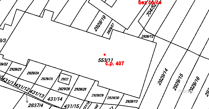 Bystřice pod Lopeníkem 407 na parcele st. 553/11 v KÚ Bystřice pod Lopeníkem, Katastrální mapa