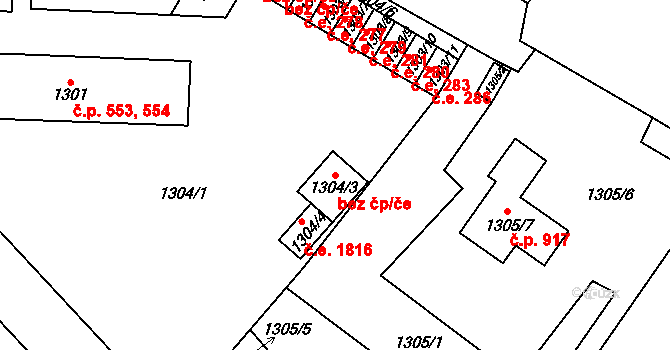 Bílina 43273122 na parcele st. 1304/3 v KÚ Bílina, Katastrální mapa