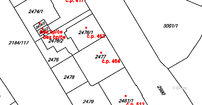 Předměstí 464, Opava na parcele st. 2477 v KÚ Opava-Předměstí, Katastrální mapa