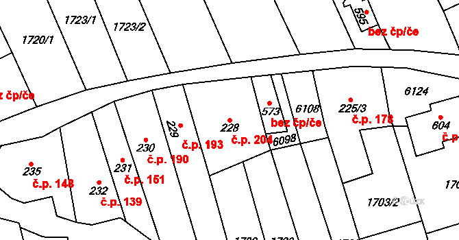 Popovice 204 na parcele st. 228 v KÚ Popovice u Uherského Hradiště, Katastrální mapa