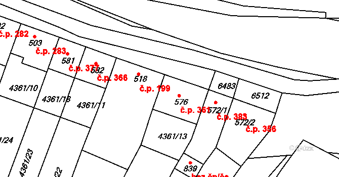 Šumice 361 na parcele st. 576 v KÚ Šumice u Uherského Brodu, Katastrální mapa