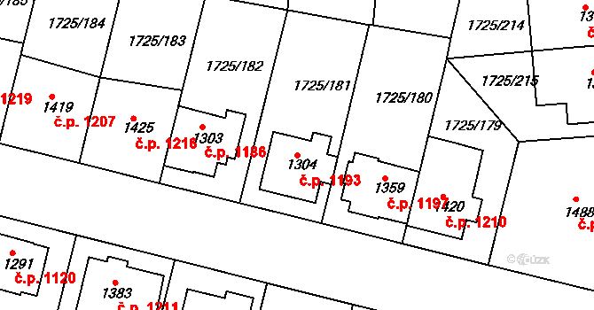 Uherský Brod 1193 na parcele st. 1304 v KÚ Uherský Brod, Katastrální mapa