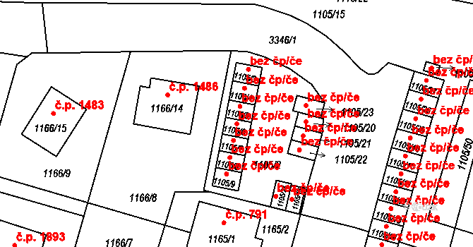 Benešov 50181122 na parcele st. 1105/6 v KÚ Benešov u Prahy, Katastrální mapa