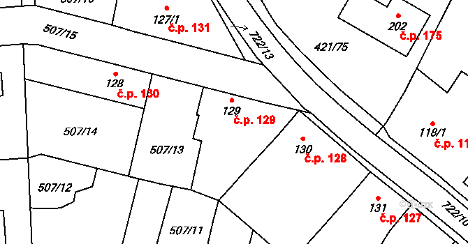 Neuměřice 129 na parcele st. 129 v KÚ Neuměřice, Katastrální mapa
