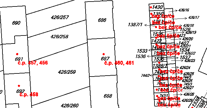 Kaznějov 460,461 na parcele st. 687 v KÚ Kaznějov, Katastrální mapa
