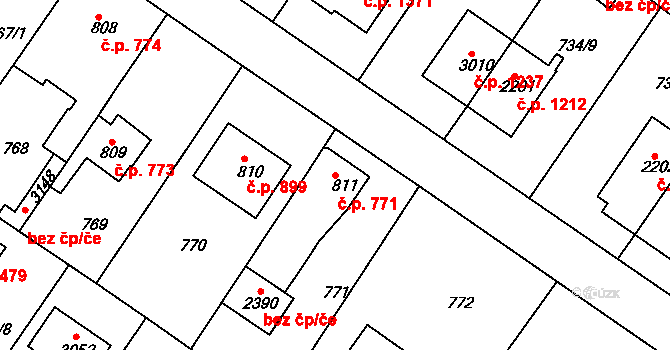 Neratovice 771 na parcele st. 811 v KÚ Neratovice, Katastrální mapa