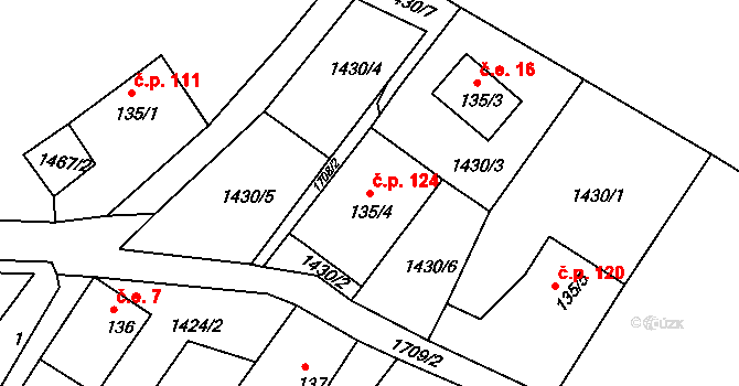 Líska 124, Česká Kamenice na parcele st. 135/4 v KÚ Líska, Katastrální mapa