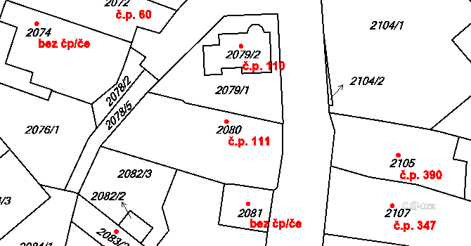 Veselí nad Lužnicí II 111, Veselí nad Lužnicí na parcele st. 2080 v KÚ Veselí nad Lužnicí, Katastrální mapa