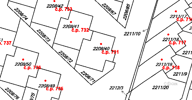 Veselí nad Lužnicí II 731, Veselí nad Lužnicí na parcele st. 2208/40 v KÚ Veselí nad Lužnicí, Katastrální mapa