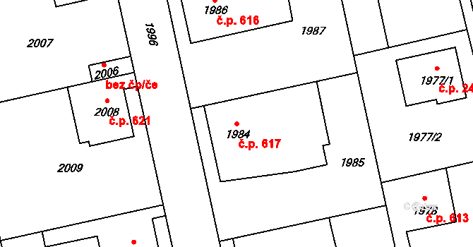 Bludov 617 na parcele st. 1984 v KÚ Bludov, Katastrální mapa