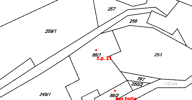 Václavov 21, Zábřeh na parcele st. 86/1 v KÚ Václavov u Zábřeha, Katastrální mapa