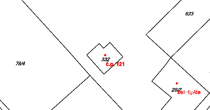 Bocanovice 121 na parcele st. 332 v KÚ Bocanovice, Katastrální mapa