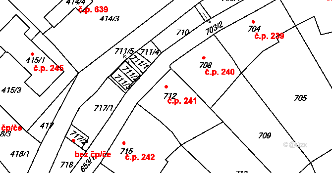 Kaplice 241 na parcele st. 712 v KÚ Kaplice, Katastrální mapa