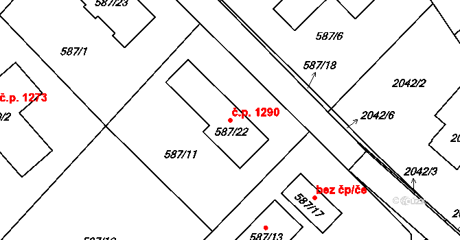 Liberec XIV-Ruprechtice 1290, Liberec na parcele st. 587/22 v KÚ Ruprechtice, Katastrální mapa