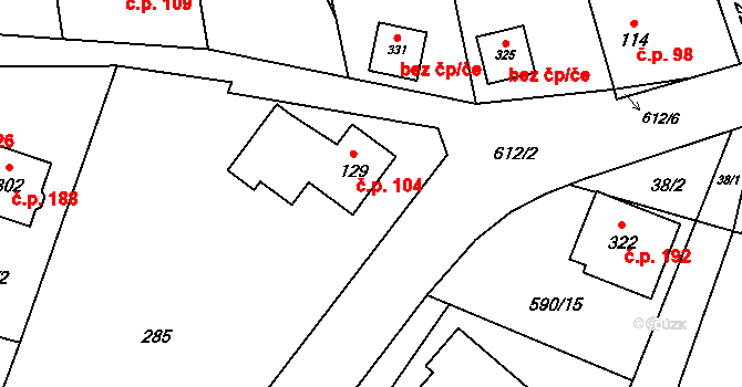 Libočany 104 na parcele st. 129 v KÚ Libočany, Katastrální mapa