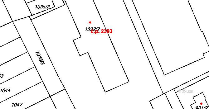 Louny 2383 na parcele st. 1032/2 v KÚ Louny, Katastrální mapa