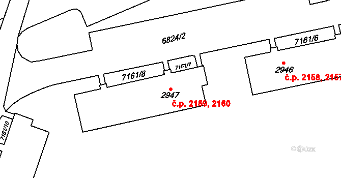 Žatec 2159,2160 na parcele st. 2947 v KÚ Žatec, Katastrální mapa