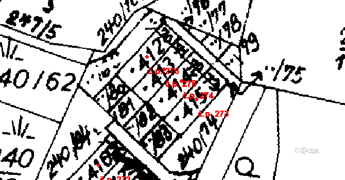 Potštejn 274 na parcele st. 414 v KÚ Potštejn, Katastrální mapa