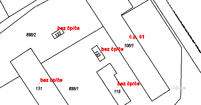 Cizkrajov 97585122 na parcele st. 133 v KÚ Dolní Bolíkov, Katastrální mapa